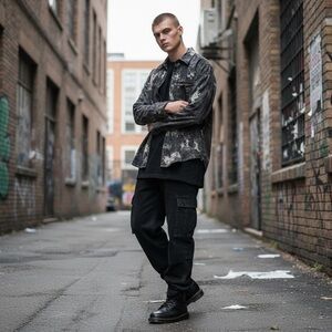 TheLees Button Down Gray Tie Dyes Long Sleeve Collared Shirt Mens Size Large